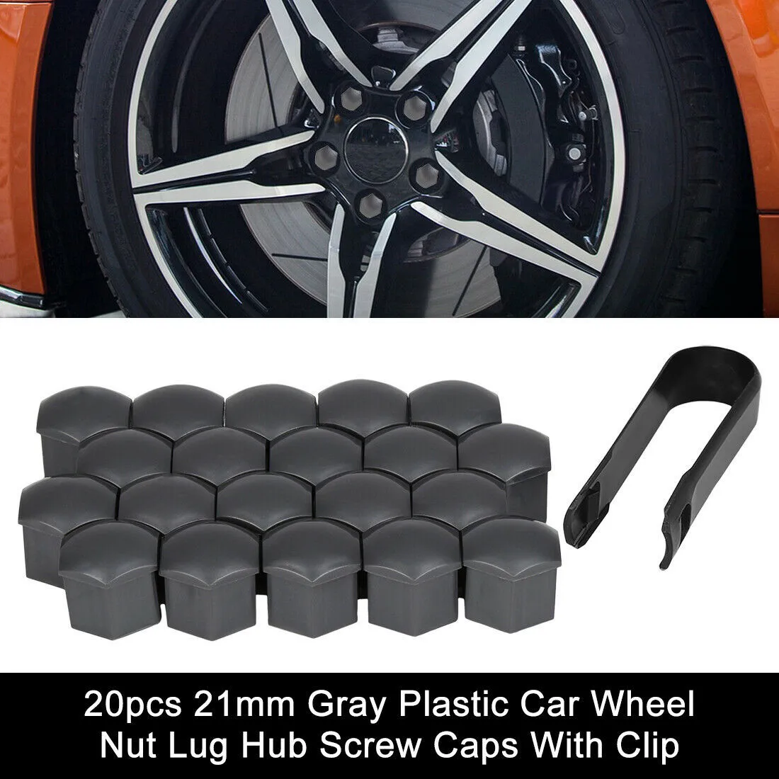

20pcs/set Car 21mm Gray Plastic Covers Auto Wheel Nut Lug Hub Screw Rim Bolt Covers Dust Cap Exterior Accessories