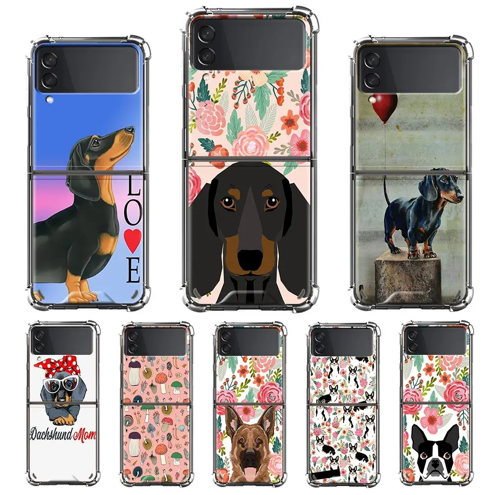 

Airbag Case for Samsung Galaxy Z Flip3 5G Foldable Soft Coques Z Flip 3 Painted Fold Phone Cover Shell Pet Dachshund