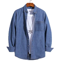 100 cotton denim shirt men full sleeve thin casual regular fit males leisure overshirts for men soft comfortable new pocket top
