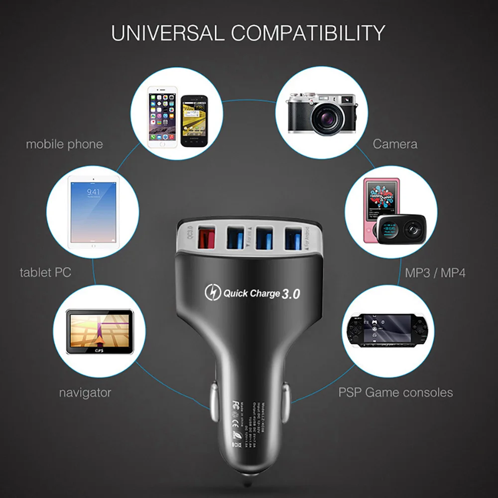 Автомобильное зарядное устройство с USB-портом универсальное быстрое QC3.0 для iPhone