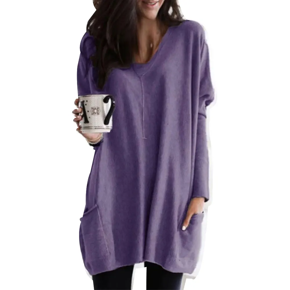 Новые осенние женские блузки сужающаяся к талии одноцветное Цвет v образным