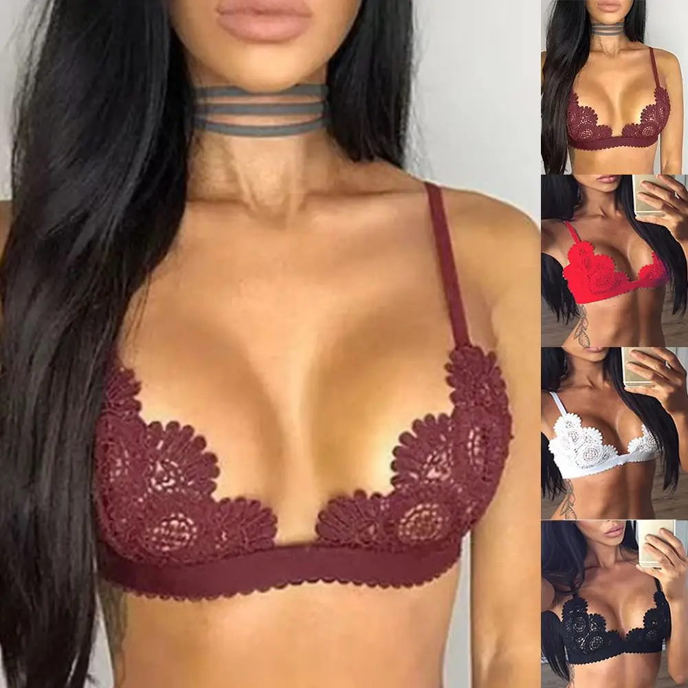 Женское пикантное нижнее белье без стального кольца с пуш ап однотонное ажурное