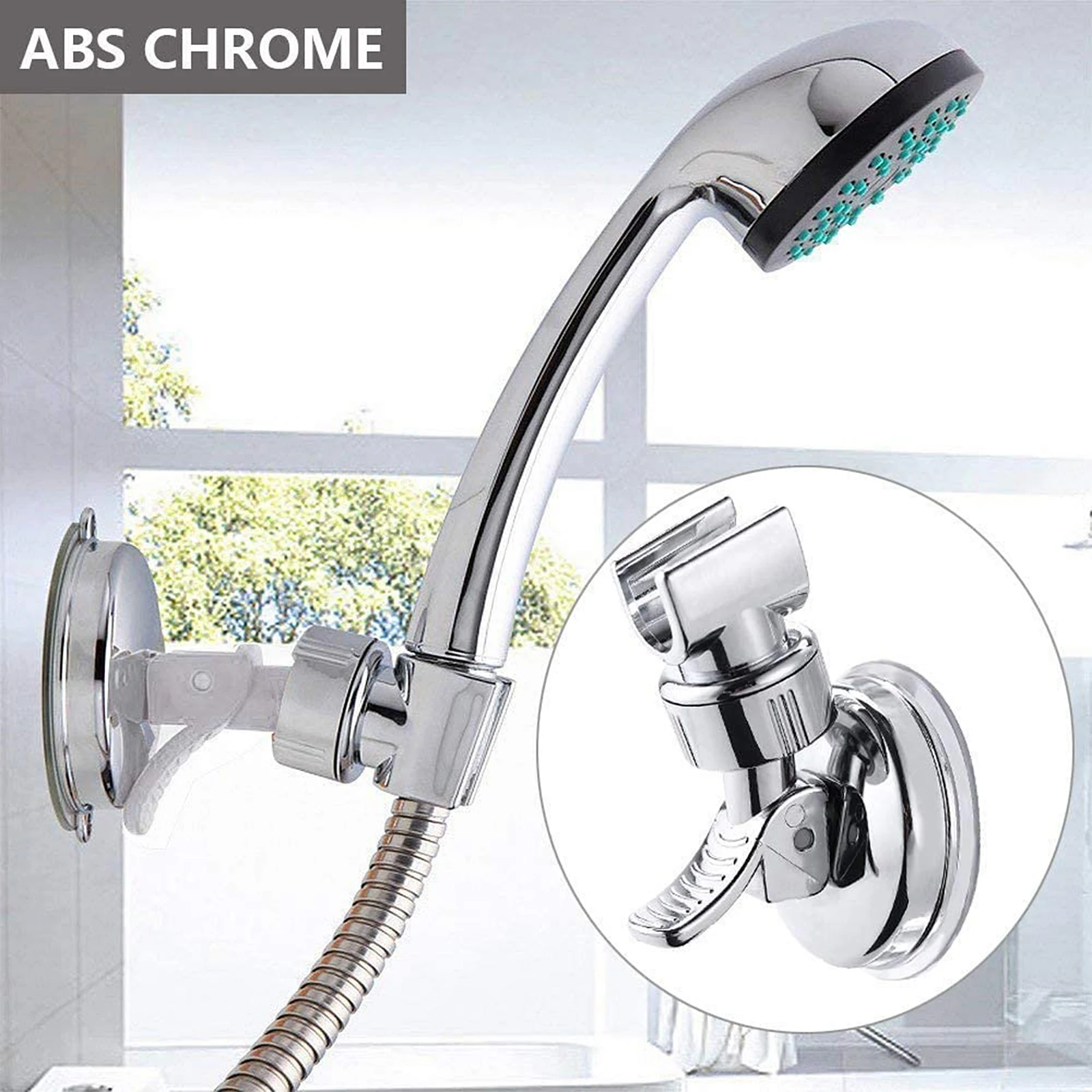 

Bathroom Wall Mounted Shower Head Holder Suction Cup Bracket Punch-free Height Shower Holder Removable Adjustable Wand holder