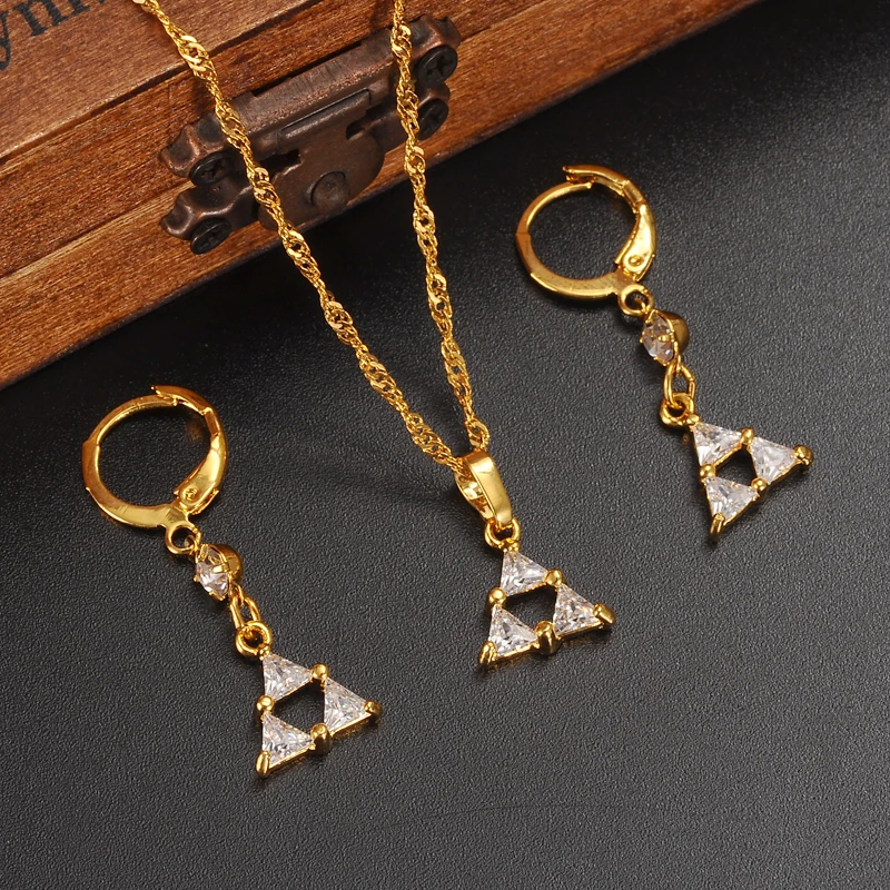 Цепочка с кулоном и серьги фианитом 18 К | Украшения аксессуары