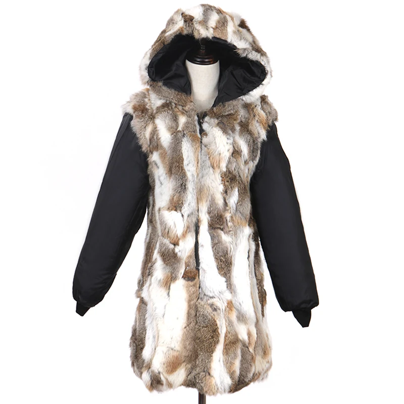 2023 LaVelache Real Rabbit Fur Coat Long Winter Jacket Women Detachable Raccoon Fur Collar Thick Warm Fur Parka Top Quality