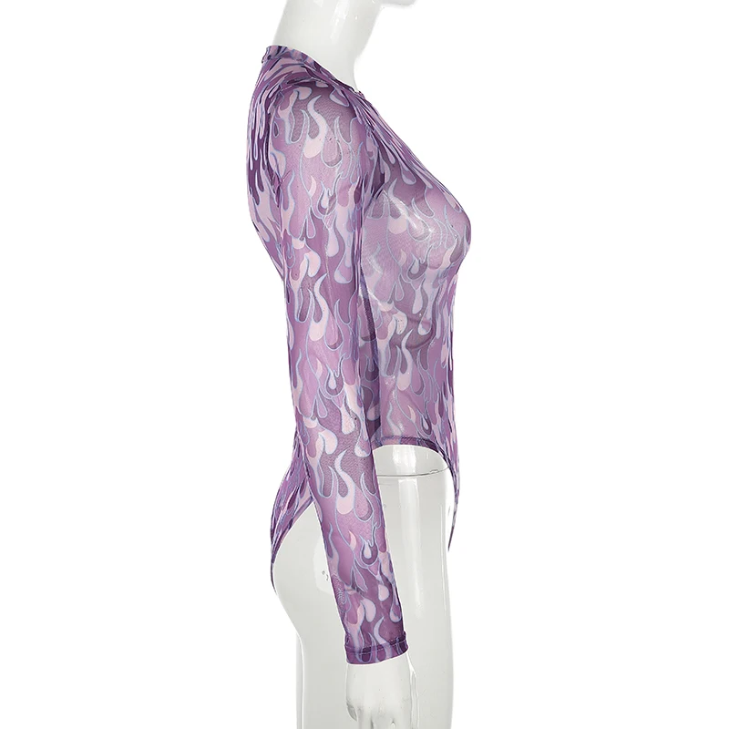 Сексуальные облегающие боди с принтом пламени женские модные уличные