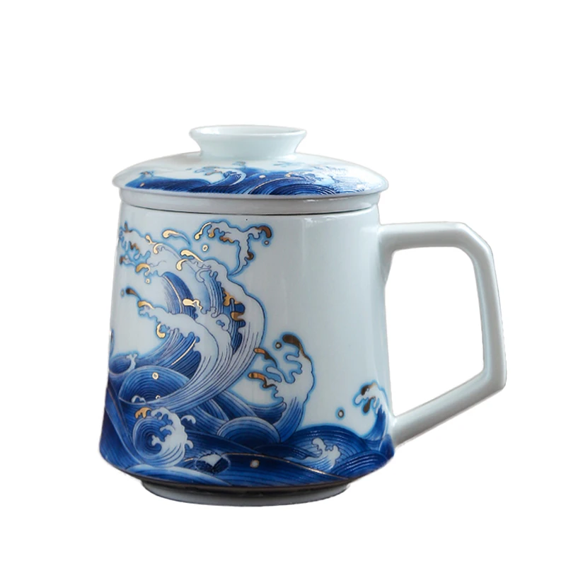 Jingdezhen Tea Mug 350ml Enamel Ceramic Coffee Mugs with Filter Lid Set Handmade Water Cup Drinkware Creative Gift Craft Artwork | Дом и сад