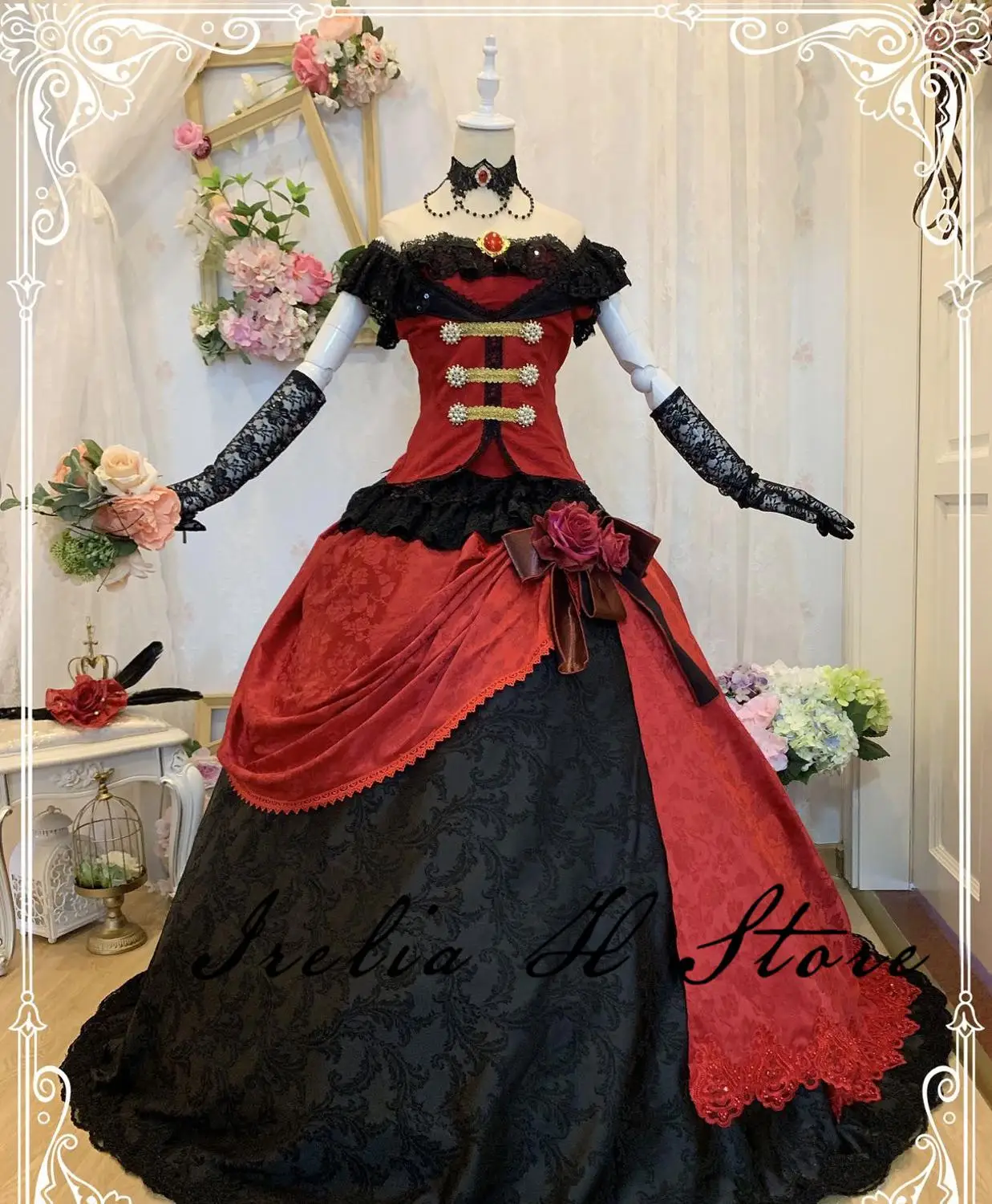 Женский костюм красного черного двореца для костюмированной вечеринки платья