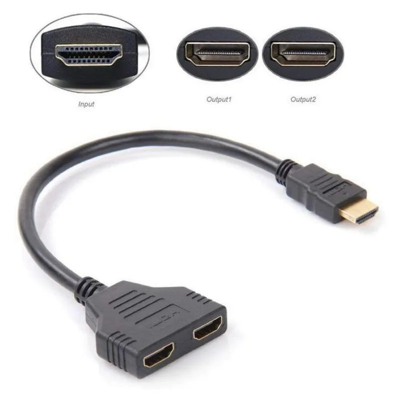 

HD 1080P Dual Port HDMI-compatible Splitter Cable 1 Input Male to 2 Output HDMI Female Adapter Cable For Playstation TV Cameras