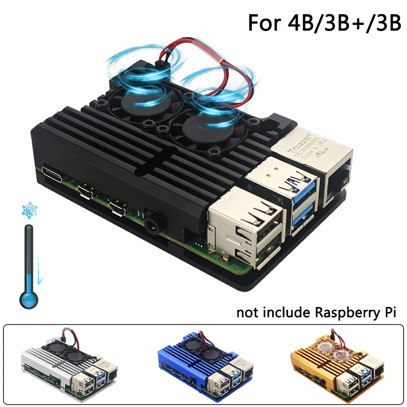 Raspberry Pi 4 Модель B двойные вентиляторы ЧПУ Алюминиевый сплав чехол металлический 4 цвета Броня корпус с радиаторами для Raspberry Pi 4B/3B+/3B
