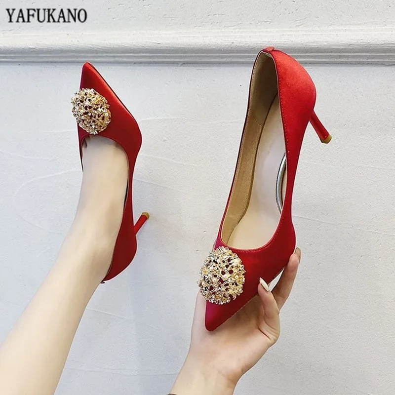 Свадебные туфли Стразы 2020 на шпильках для вечеринки свадебные в китайском стиле