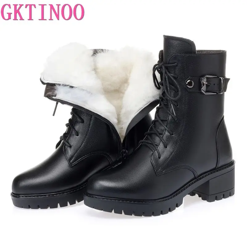 

GKTINOO/женские зимние ботинки; Обувь из натуральной кожи; Новинка 2020 года; Шерстяные теплые женские ботинки на толстом каблуке; Модные женские ...