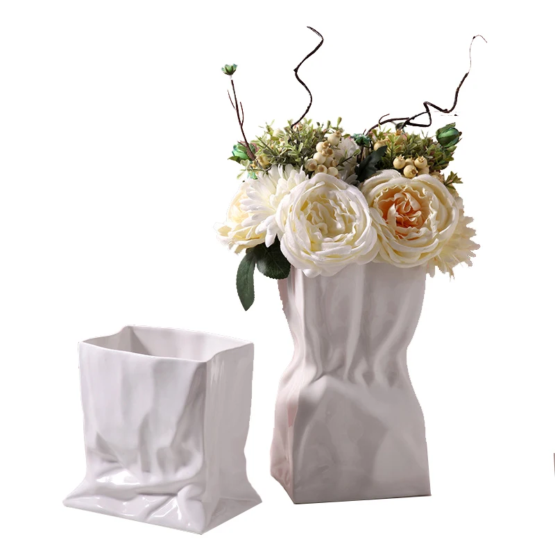 

White Pleated Ceramic Vase, Hydroponic Plant Flower Vase, Creative Home Decoration For Living Room, New Year Gift