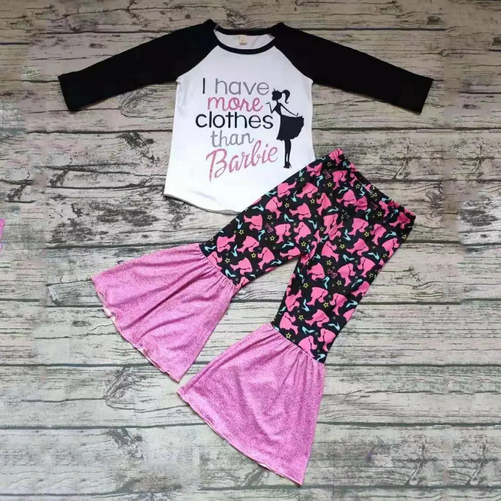 

Baby Girls Beauty Milk Silk Outfits Long Sleeves Top Bell Bottom Printing Pants Kids Sets Children Clothes Boutique New arrived