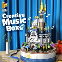 meoa creative streetview series 617pcs 360 rotation dream castle music box with garden in the air set building blocks moc bricks