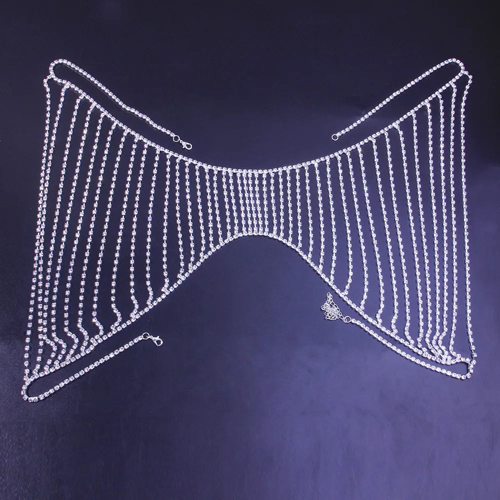 

Sexy Shiny Sliver Chain Bra For Women Gold Silver Color Rhinestone Bikini Set Beach Body Thong Jewelry