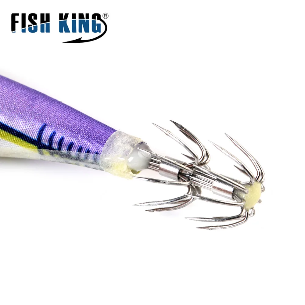 

FISH KING Fishing Lure Squid Hook Luminous Wobblers Jigs Octopus Wood Shrim Cuttlefish Hard Baits 3D Eyes For Winter Fishing