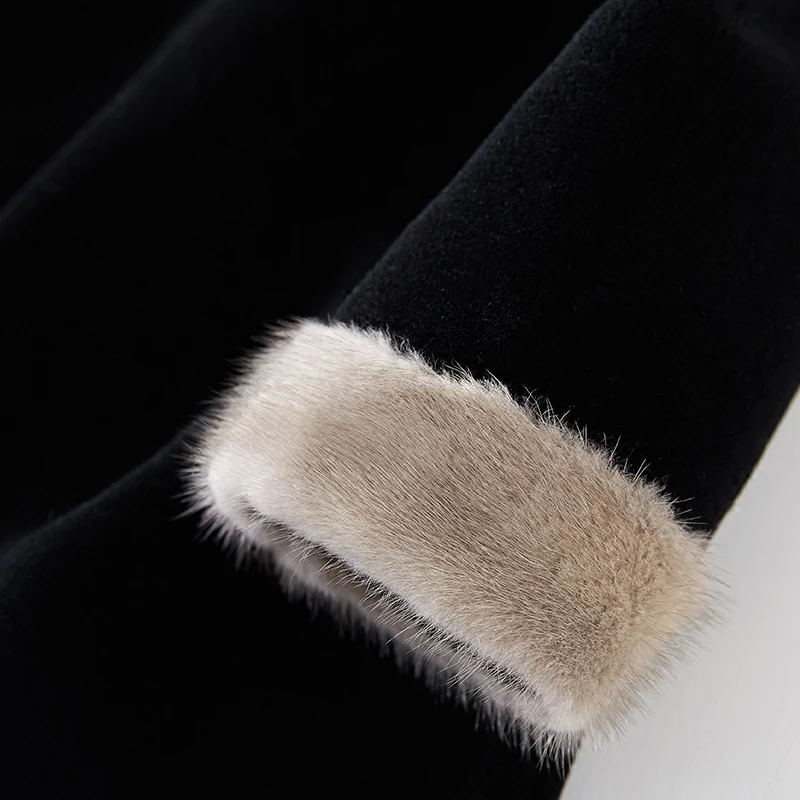 Женская шерстяная куртка с воротником из меха норки на осень и зиму Женское