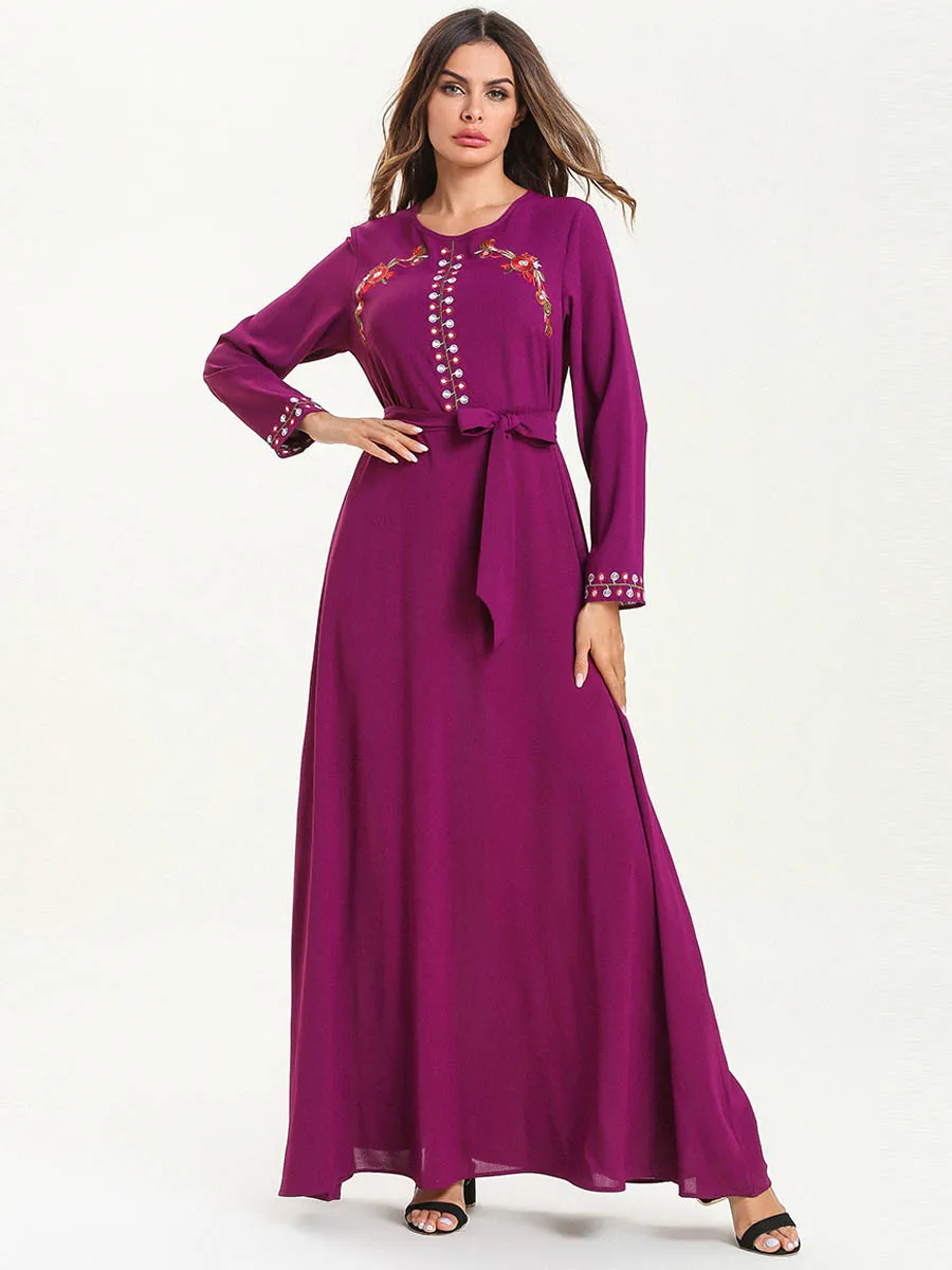 Модное женское Платье макси с вышивкой вельветовое повседневное теплое платье