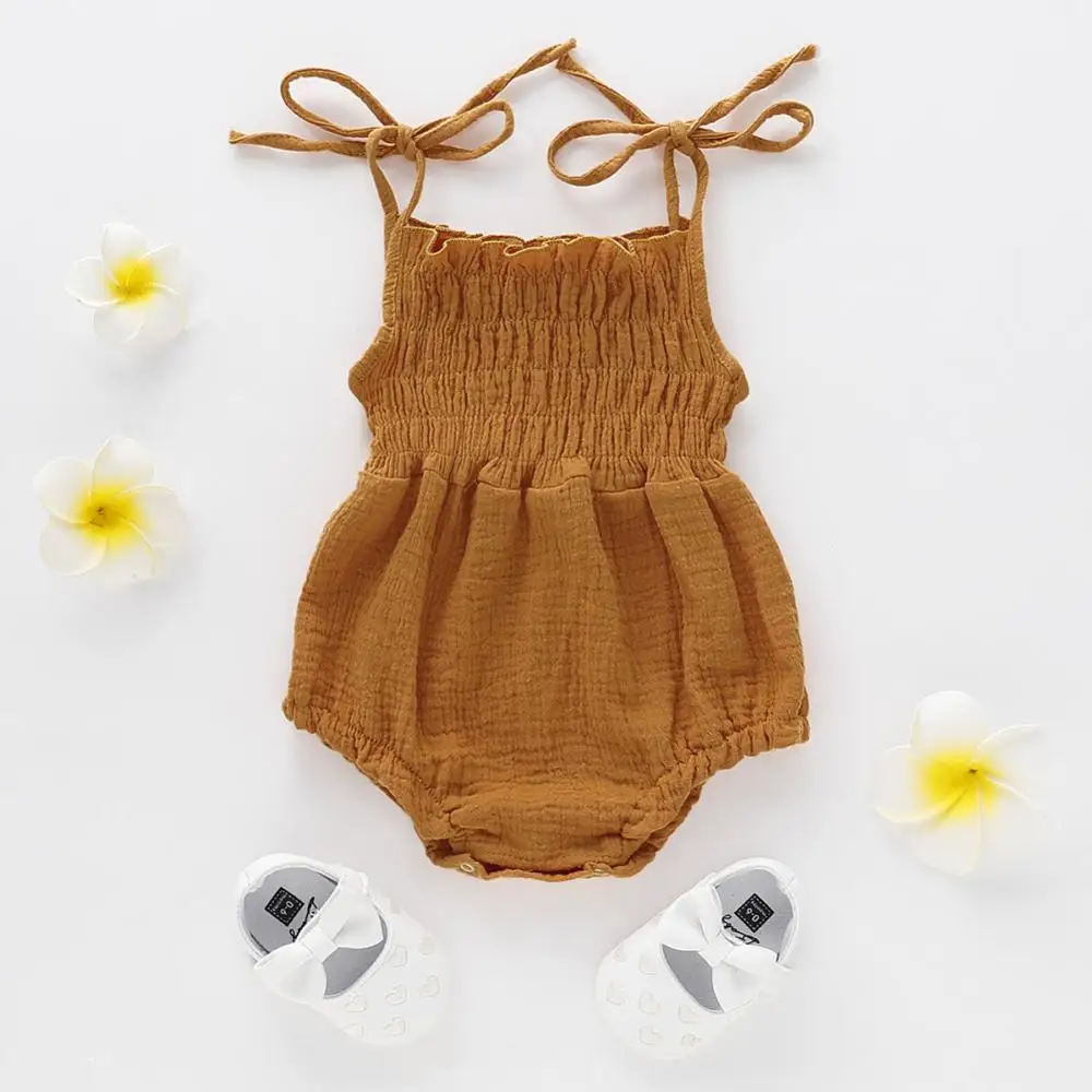 

0-18M Summer Newborn Baby Girl Clothes Sleeveless Solid Color Strap Romper Jumpsuit One Pieces Outfits Sunsuit Clothes