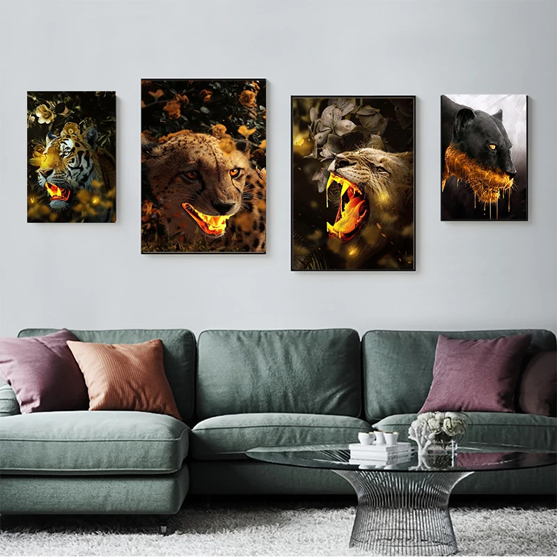 

Fierce Animal Canvas Painting Wall Art Leopard Wolf And Tiger Picture For The Living Room Poster And Prints Home Decor