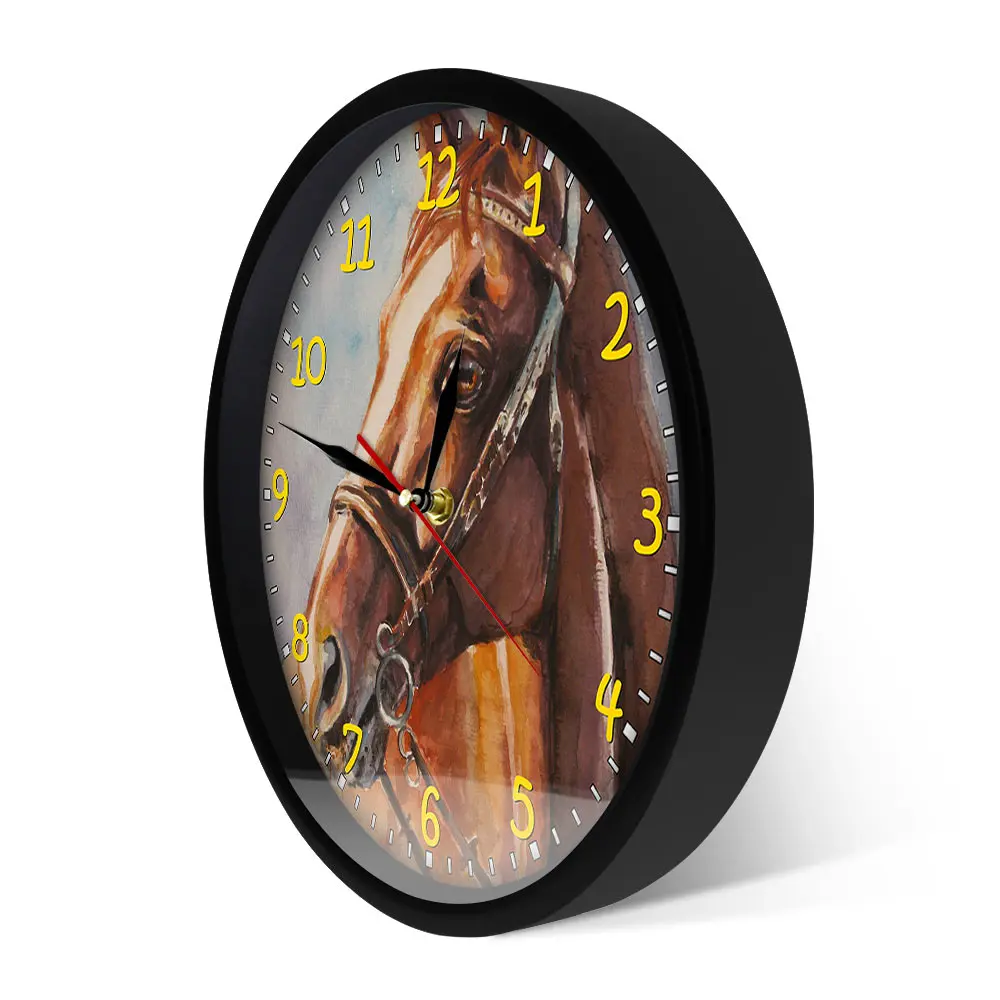 Акварельные настенные часы с принтом лошади дикая коричневая лошадь бесшумные