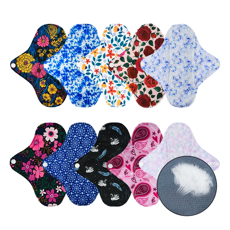 

[10pcs] Reusable Bamboo Charcoal Menstrual Pads Sanitary Cloth Pad Cotton Washable Mama Panty Liner Pads Health Femine Pad