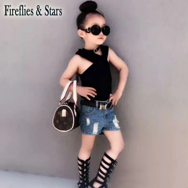 Летняя футболка для девочек детский укороченный топ Детская уличная одежда