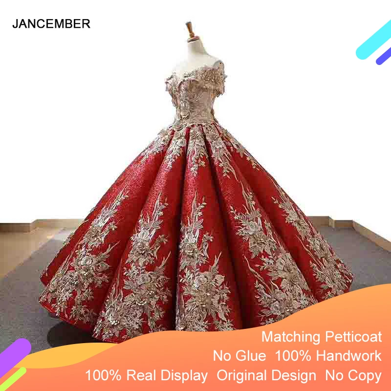 J66704 janceber красное 15 лет Quinceanera платье с открытыми плечами пышные бальные платья