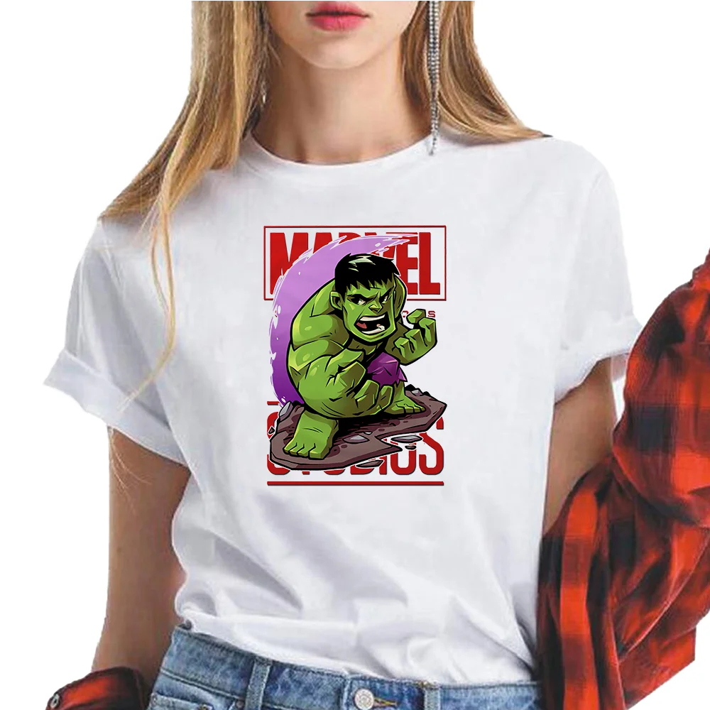 

New Marvel T Shirt Summer Women Short Sleeve Cartoon Spiderman Print The Avengers Superhero Tshirts Lady Loose White T-shirts