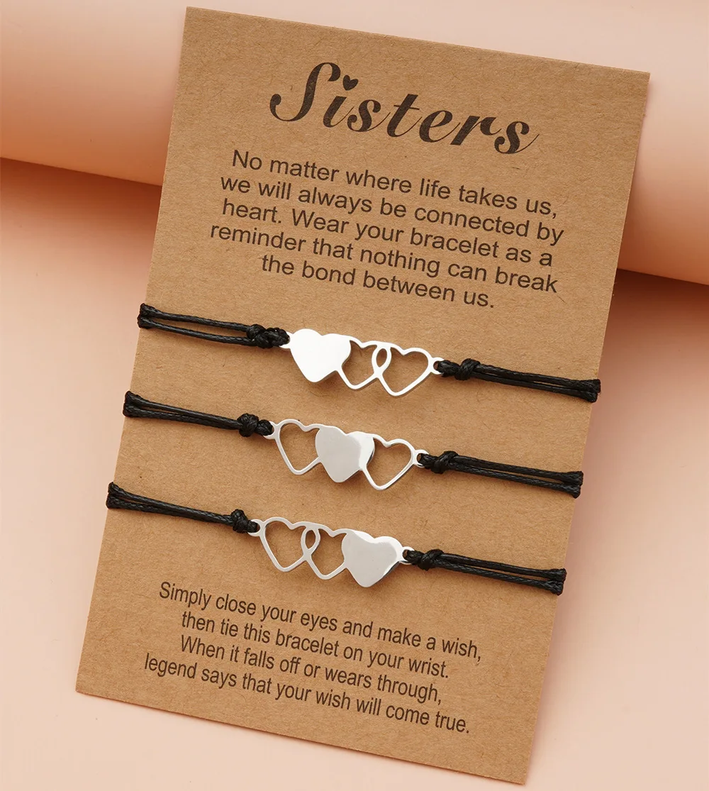 

Doule Heart Sisters Card Bracelets Best Friendship Forever Stainless Steel Handmade Braided Birthday Gift Jewelrys