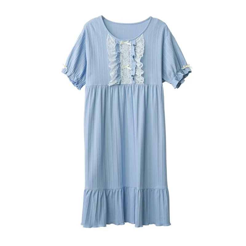 

Seeslim Summer Nightgown Cotton Sweet Plus Size Night Dress Women Sleepwear Pijama Lace Loose Short-sleeve Sleepwear Korean