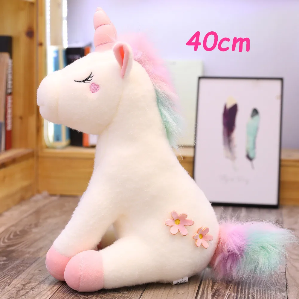 25-100 см, 3 вида стилей, огромные Kawaii Плюшевые игрушечные единороги, чучело, единорог, лошадка с куклой, мягкий милый домашний декор для детей, Подарочная подушка - Цвет: 40cm sit white