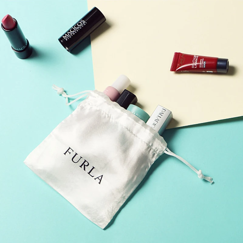 Белая атласная универсальная сумка для хранения на шнурке импортные товары