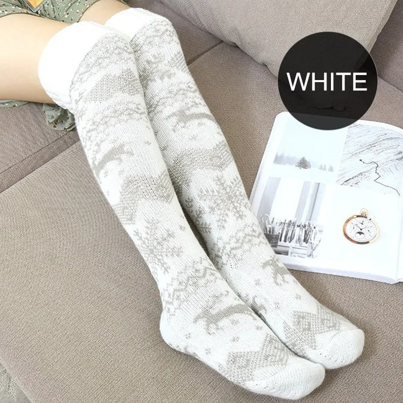 Snowflake Elk Socks European and American Style Christmas N Tube Thick Stockings Winter Warm Over The Knee Women | Женская одежда
