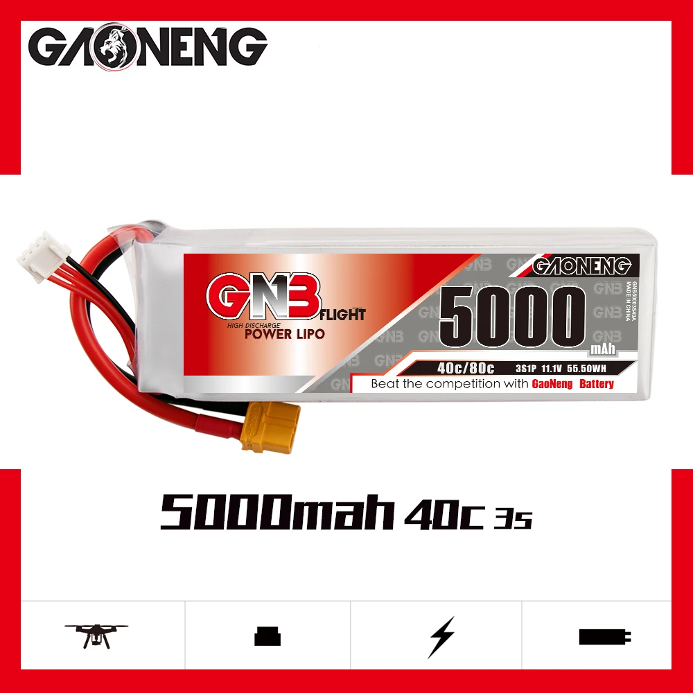 Литий полимерный аккумулятор Gaoneng GNB 5000 мАч 11 1 В 3S 40C/80C с разъемом XT60 или XT90 для FPV