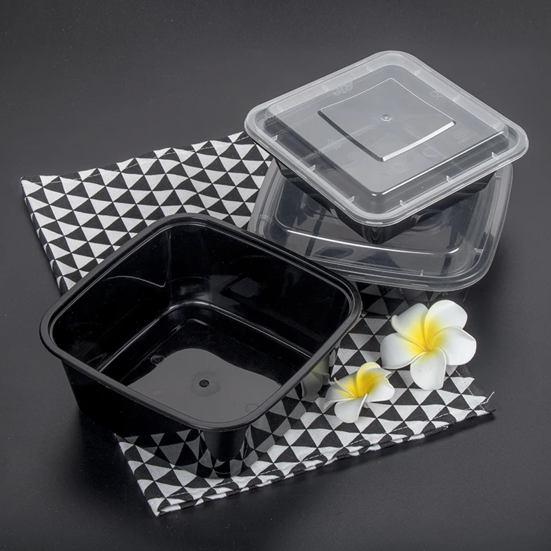 

50pcs Thicken square food packaging box disposable lunch box 380ml 750ml 1000ml picnic sushi salad plastic boxes with cover