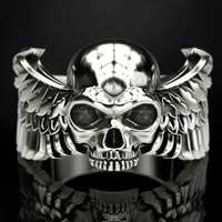 gothic mens fashion 316l stainless steel skull ring demon wings stainless steel punk style party jewelry