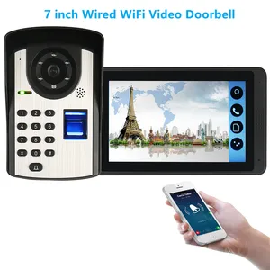 wired video doorbell wifi door phone call intercom system for apartment villa w camera 7 screen fingerprint password unlock free global shipping