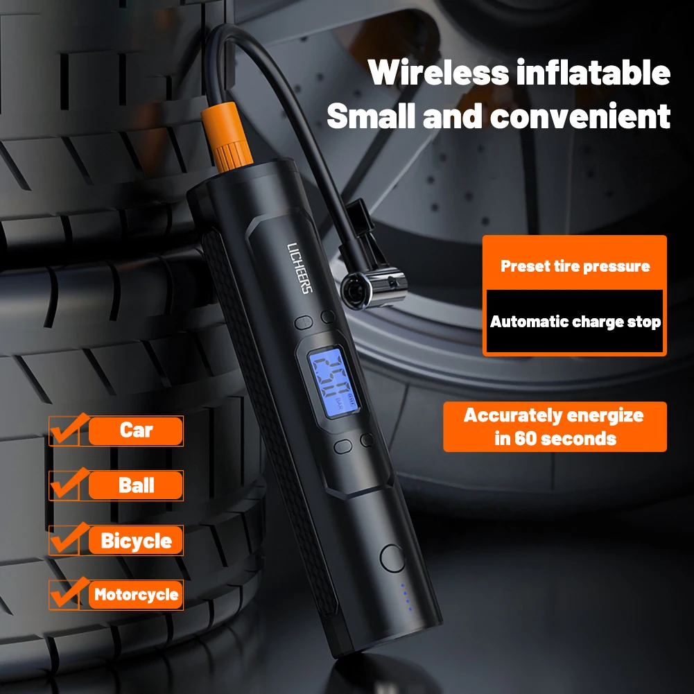 

Portable Air Compressor 12V 150 PSI 6000mAh 25 / Min Digital LED Light Tire Inflator Electric Auto Pump Car Motorcycle Accessori