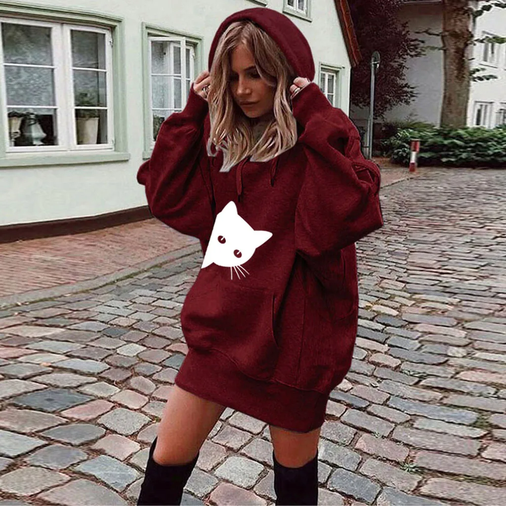 

Sweatshirt Women's Clothing Solid Hoodies Fashion Cat Print Clothes Hoodies Pullover Casual Polyester hoodies women Sweatshirt