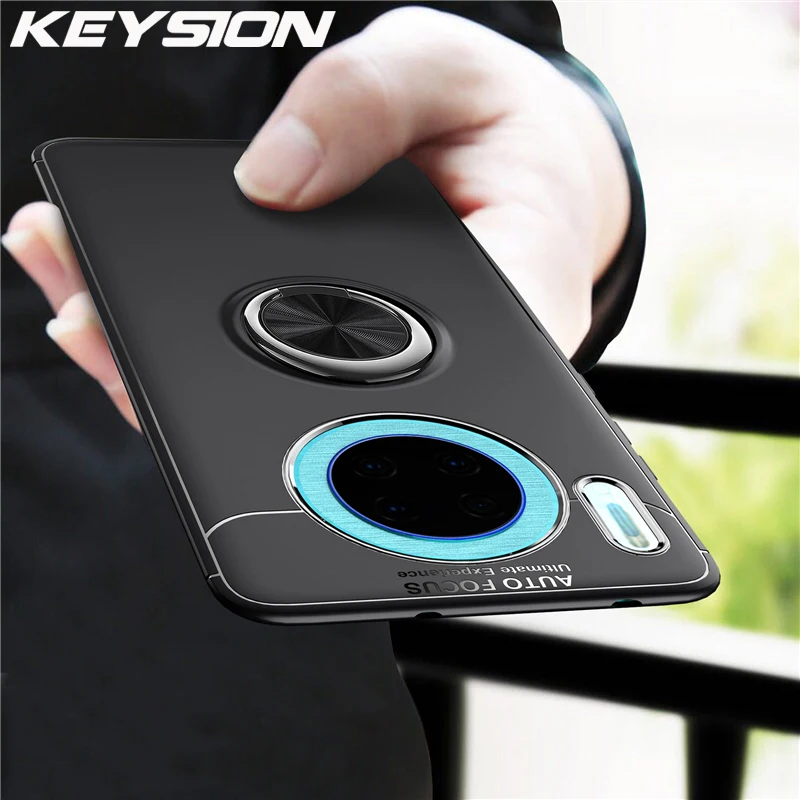 

KEYSION Shockproof Case for Huawei Mate 30 30 Pro Finger Ring Holder Soft Silicone Matte Back Cover for Huawei Mate 20 20 Pro