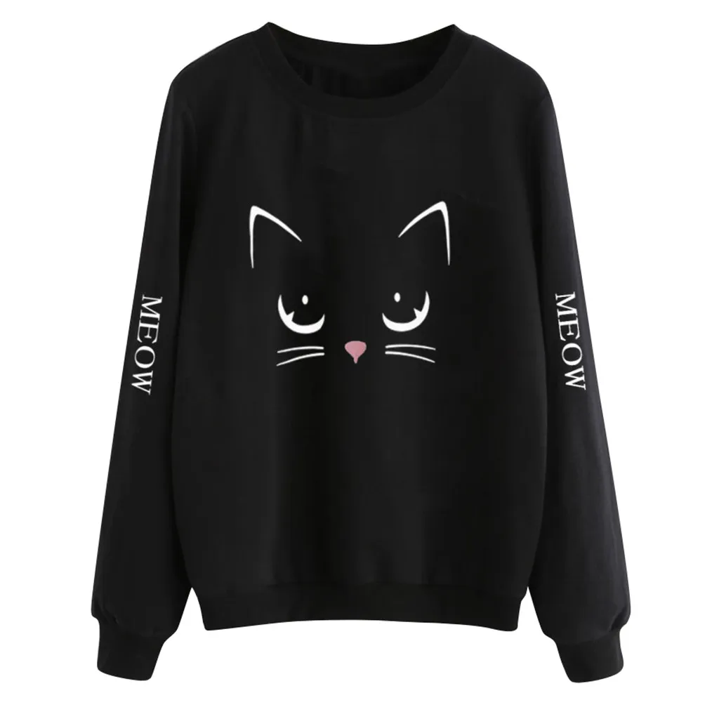 Милый свитер с длинными рукавами и принтом кота модные женские повседневные