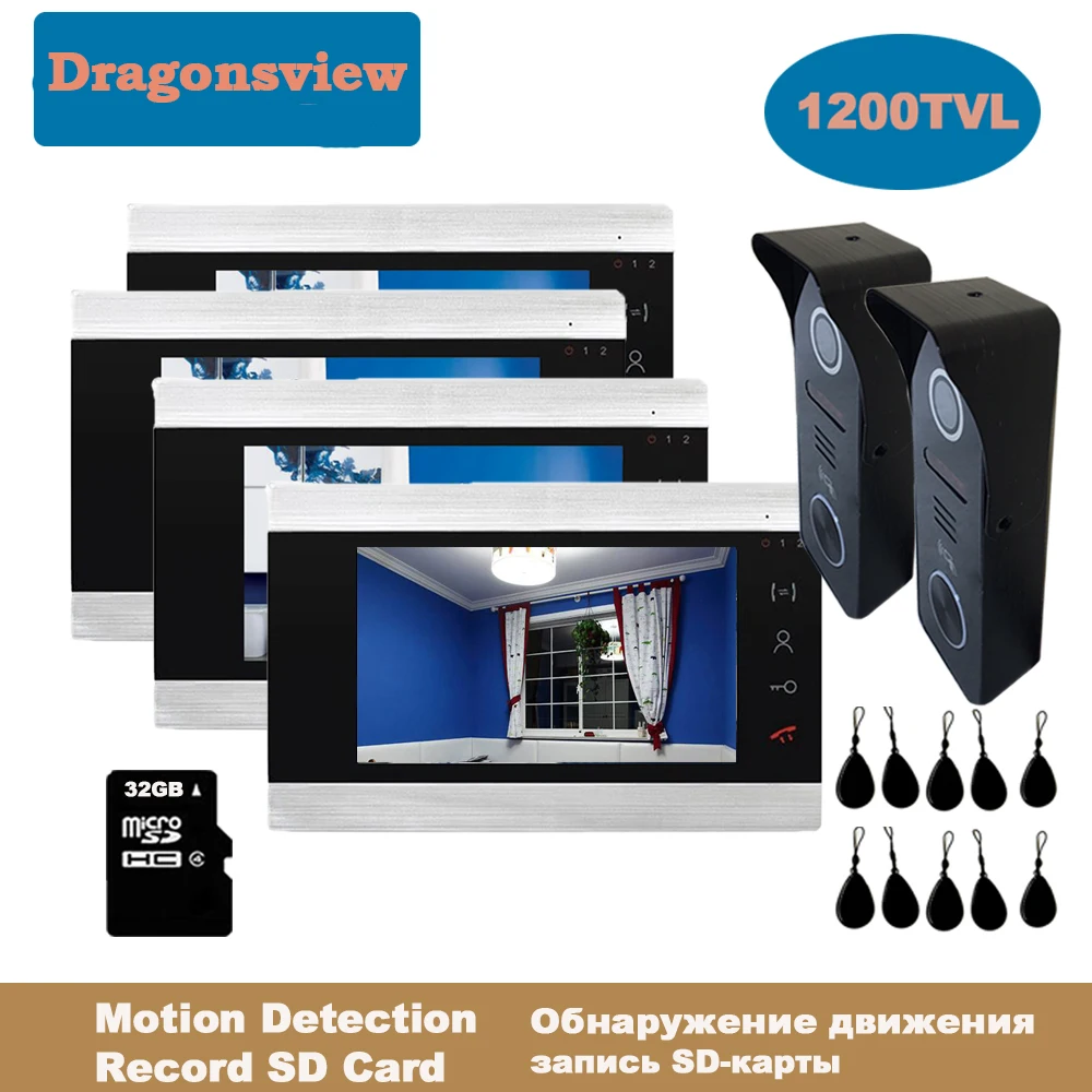 Dragonsview домашняя Интерком система RFID видео дверь телефон разблокировка 2 наружные