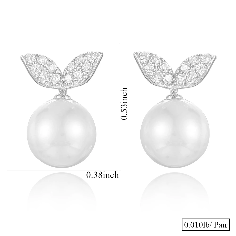 

missvikki Cute Sweet Trendy CZ Leaf Naturally Pearl Pendant Earrings For Women Bridal Wedding Girl Daily Party Fine Accessories