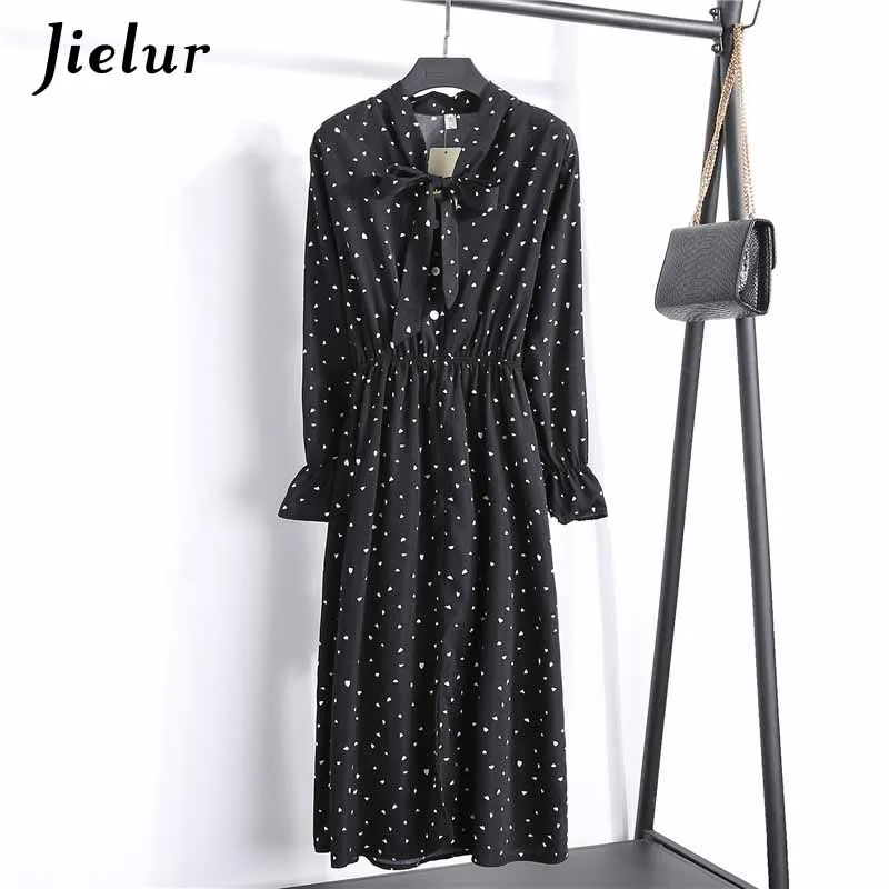 Jielur принтом шифон для женщин сезон весна осень платье с длинными рукавами и