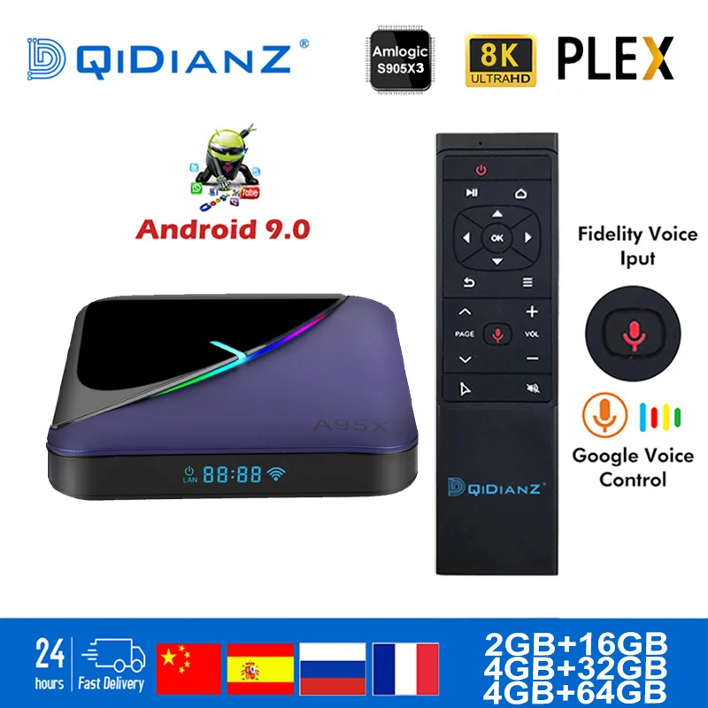 Смарт ТВ приставка A95X F3 Android 9,0 RGB светильник ТВ приставка Amlogic S905X3 8k Netflix Plex медиасервер телеприставка A95XF3 PK HK1MAX H96
