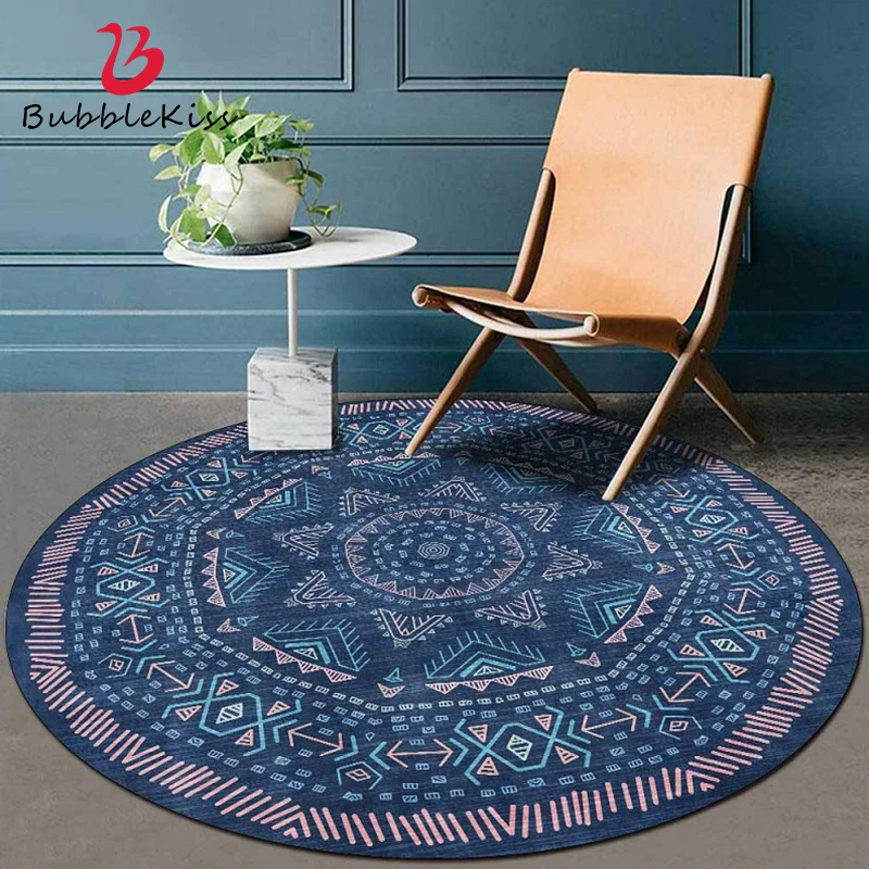 

Bubble Kiss Round Carpet Blue Retro Rug Geometric Pattern Floor Mat Purple Line Decor Carpets Customized Carpet Home Decor Rugs