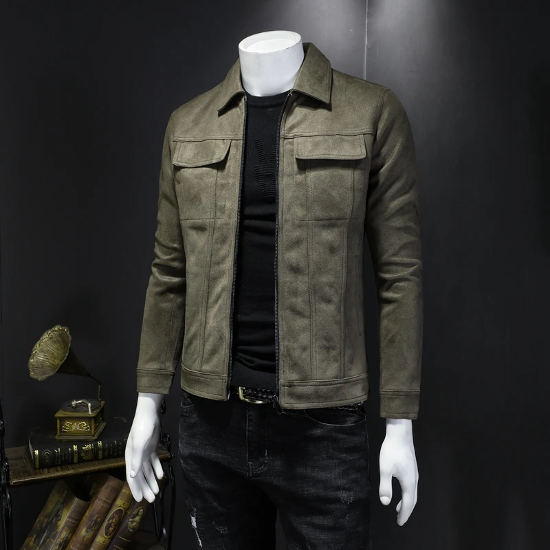 Мужская куртка из оленьей шкуры модная бейсбольная форма в Корейском стиле