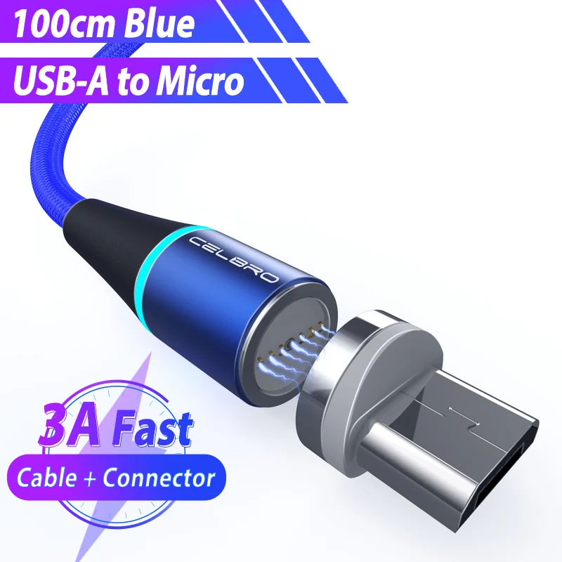 blue for micro 5А Магнитный кабель для быстрой зарядки mi cro Usb шнур для Xiao mi A3 A2 mi 9 Cabos 3 м светодиодный светильник Usb Type C кабель 3,1 кабель для быстрой зарядки - Цвет: blue for micro